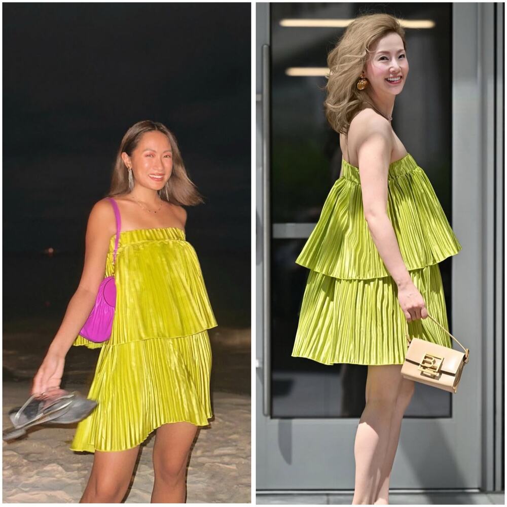 L'IDEE Pleated Reveries Green Strapless Tiered Ruffle Mini Dress 6 / Medium - Picture 2 of 7